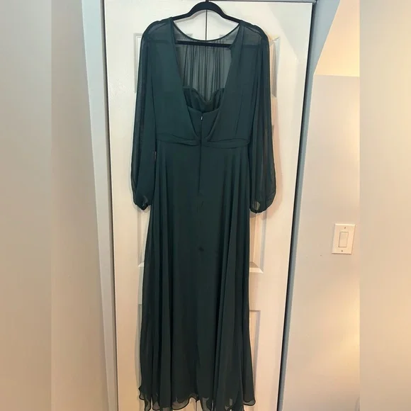 Dark Green Chiffon Maxi Dress Size 12 NWT Long Sleeve Formal Evening - Picture 8 of 9